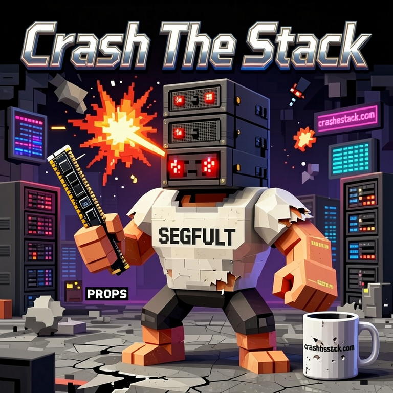 Gamestop style 2006 poster for the new game "Crash The Stack" (crashthestack.com)