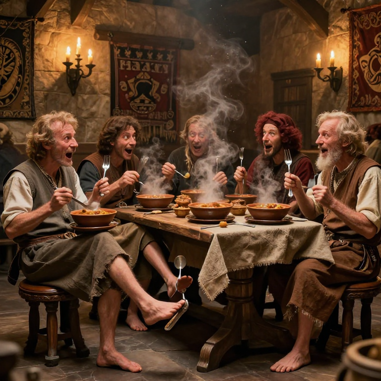 all the people, eating with their feet