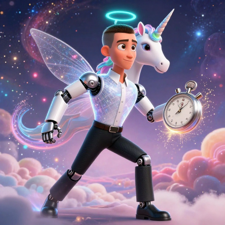 tink as a fairy unicorn robot with glitter and magic powder